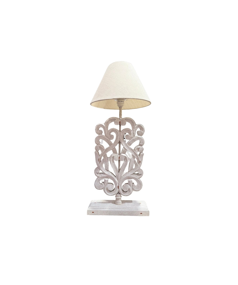 White Wooden Geometric Branches Lamp - white distressed wood table lamp
