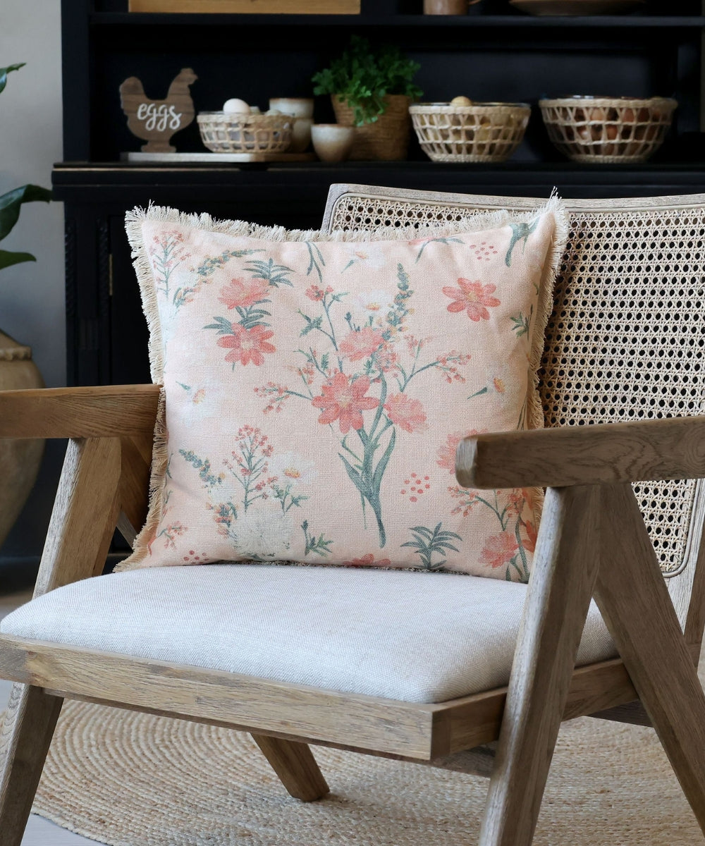 Aix Pillowcase w. fringes & flower pattern L50/W50 cm rose