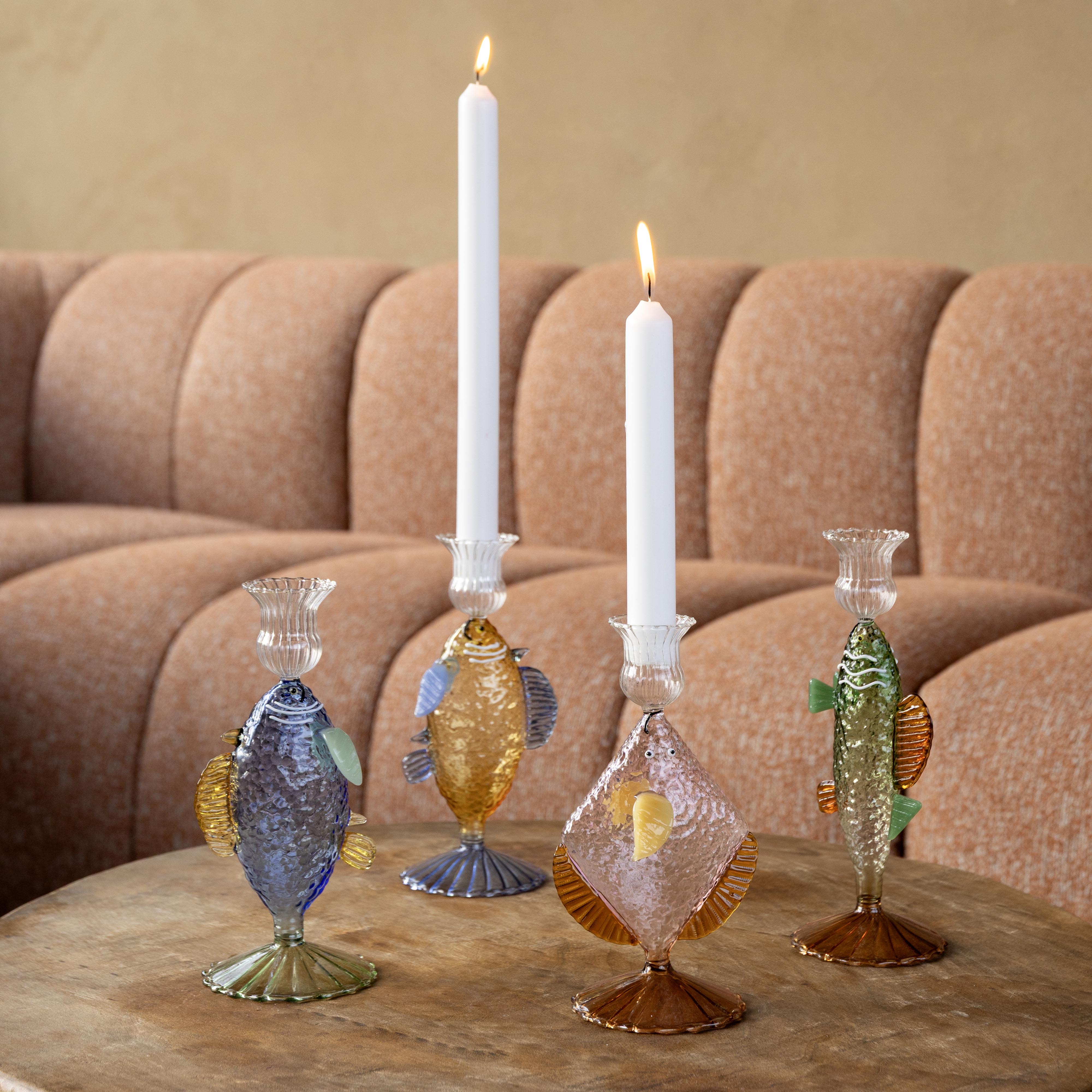 Klevering Candle Holder Fish Blue D- 8 cm H- 20.5 cm Glass