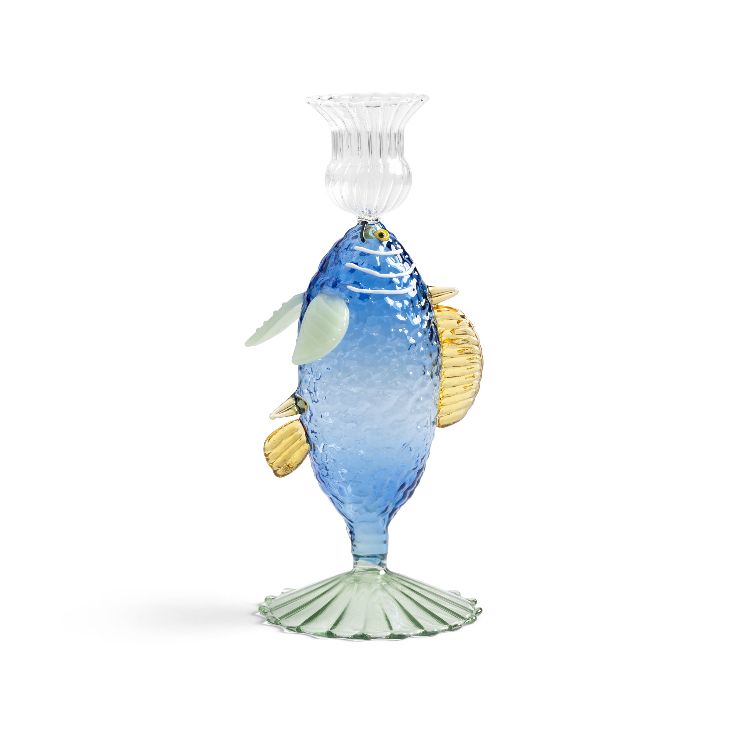 Klevering Candle Holder Fish Blue D- 8 cm H- 20.5 cm Glass