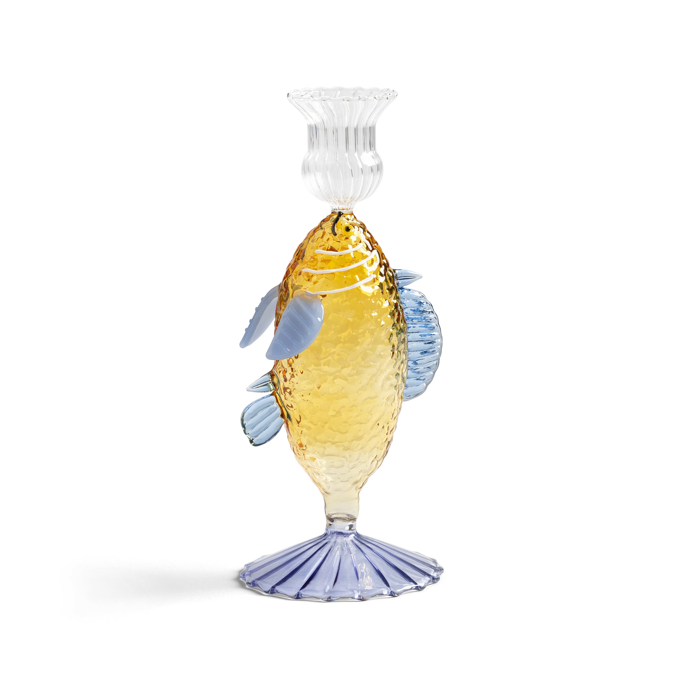 Klevering Candle Holder Fish Yellow D- 8 cm H- 18.5 cm Glass