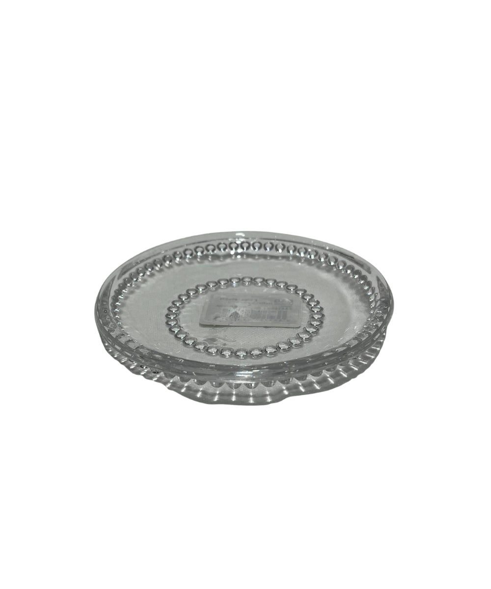 Glass Bread Plate Small Balls - clear glass tray beaded rim