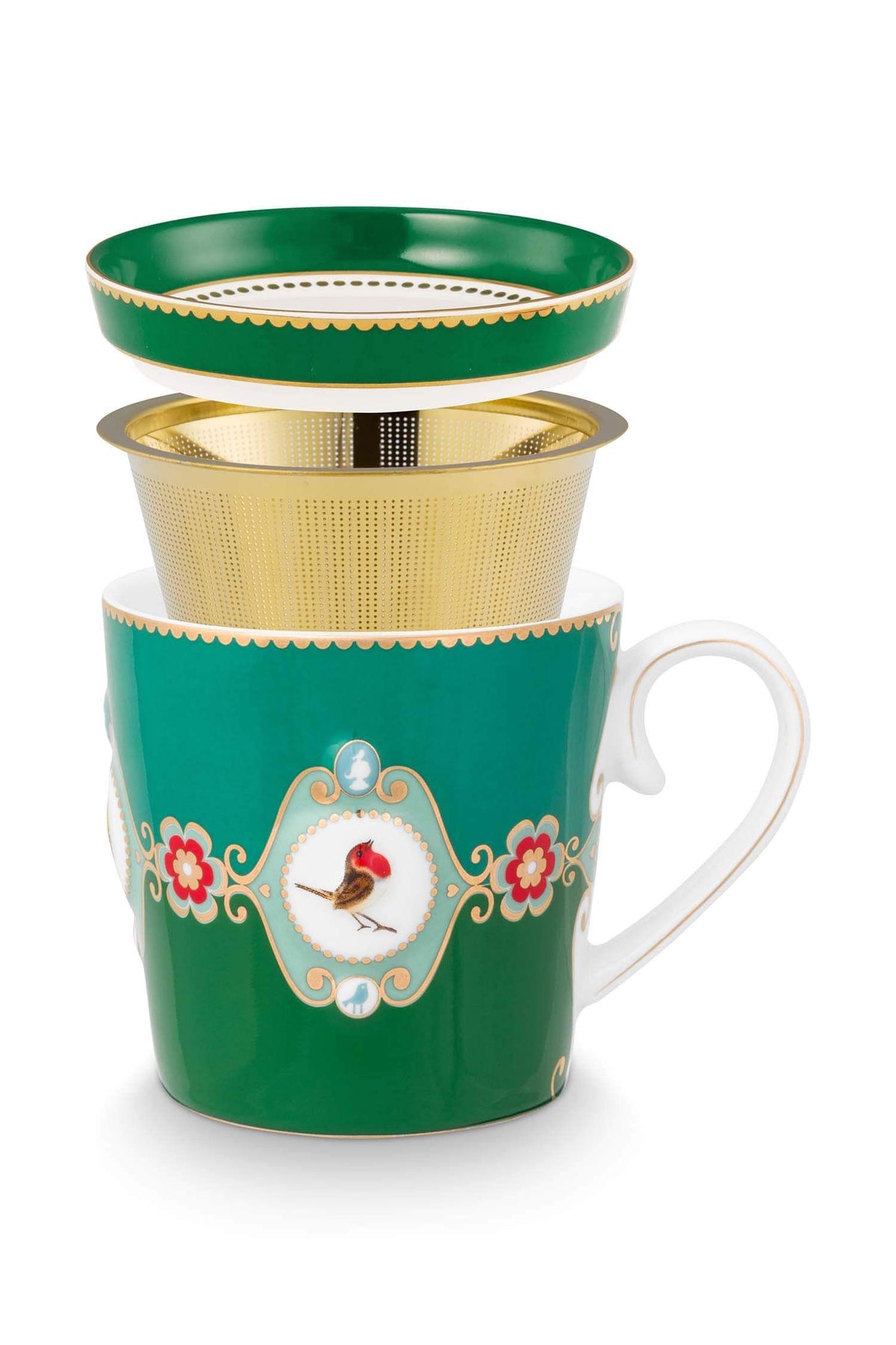 Pip Studio | Tea for One Love Birds Medallion Emerald-Green | D- 9 cm|Porcelain