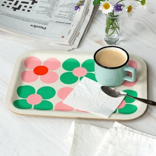 Rex London Wooden tray Pink and Green Daisy L- 28 cm W- 20 cm H- 1.4 cm