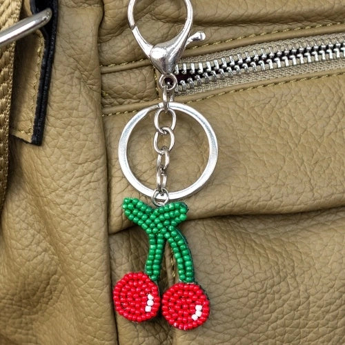 Rex London Beaded keyring bag charm - Cherry L- 10.5 cm W- 3 cm H- 0.5 cm