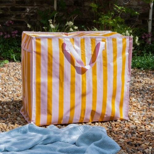 Rex London Jumbo storage bag - Pink with orange stripe L- 58 cm W- 28 cm H- 48 cm