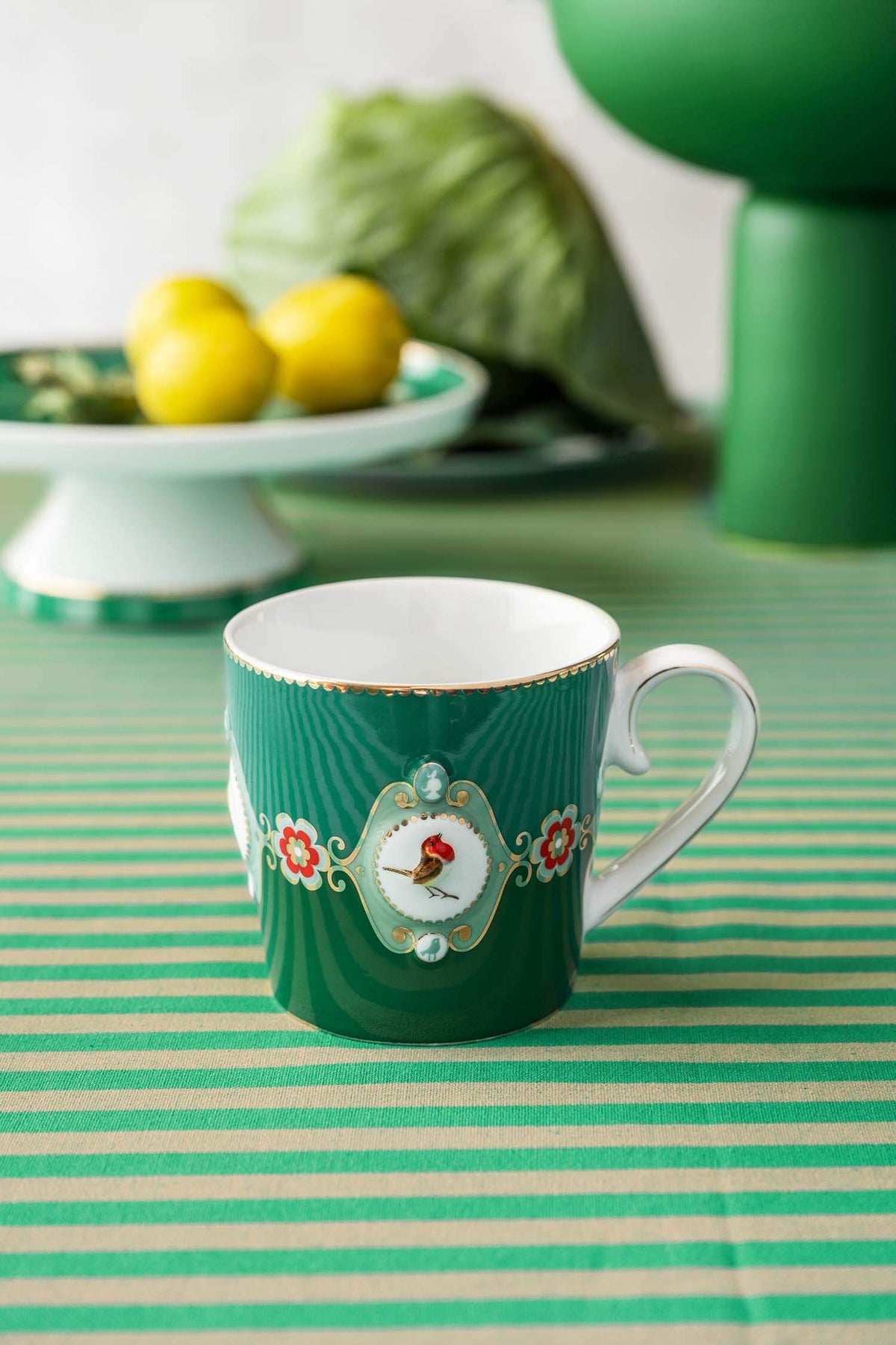 Pip Studio | Tea for One Love Birds Medallion Emerald-Green | D- 9 cm|Porcelain