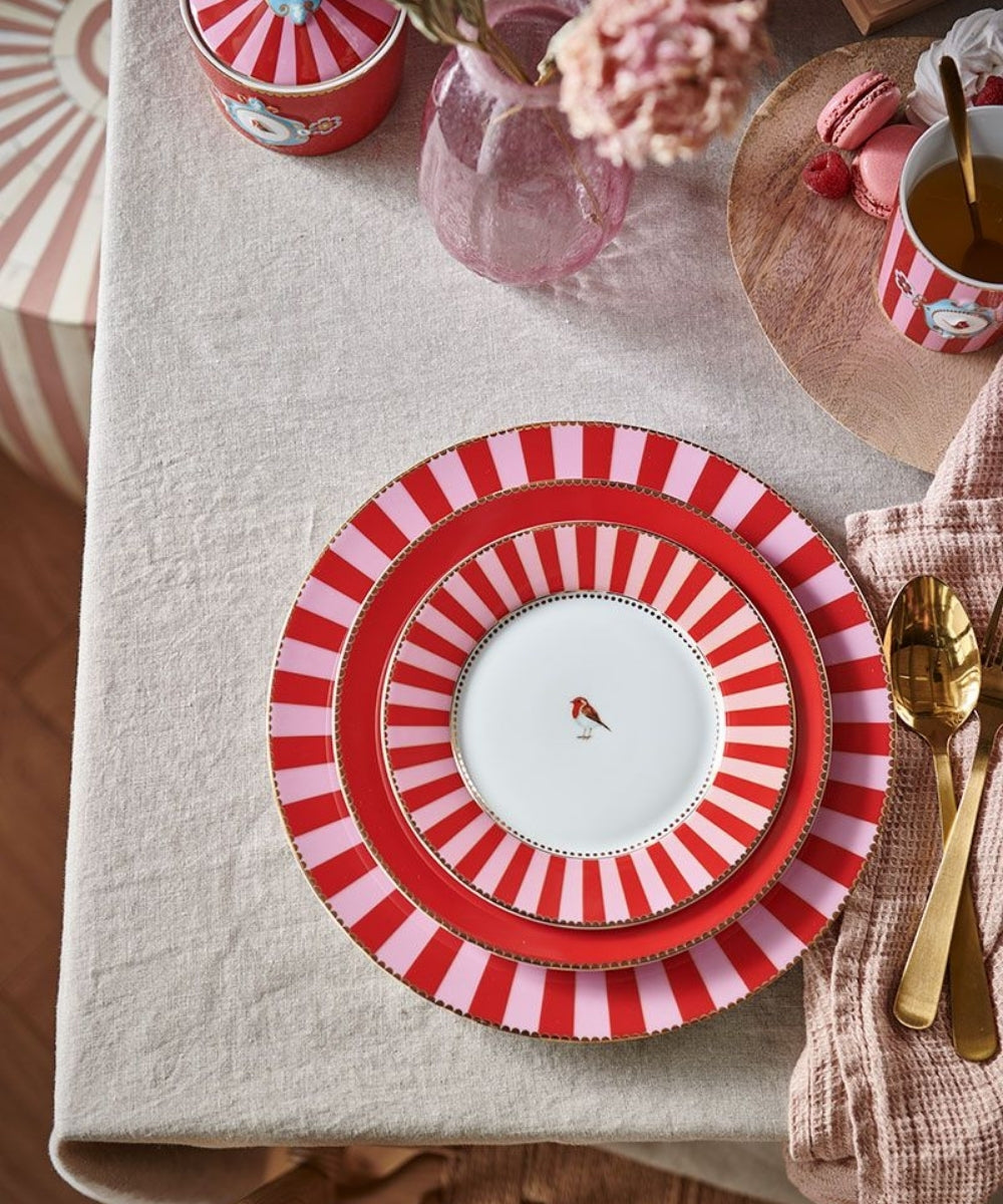 Plate Love Birds Stripes Red Pink (17 cm)