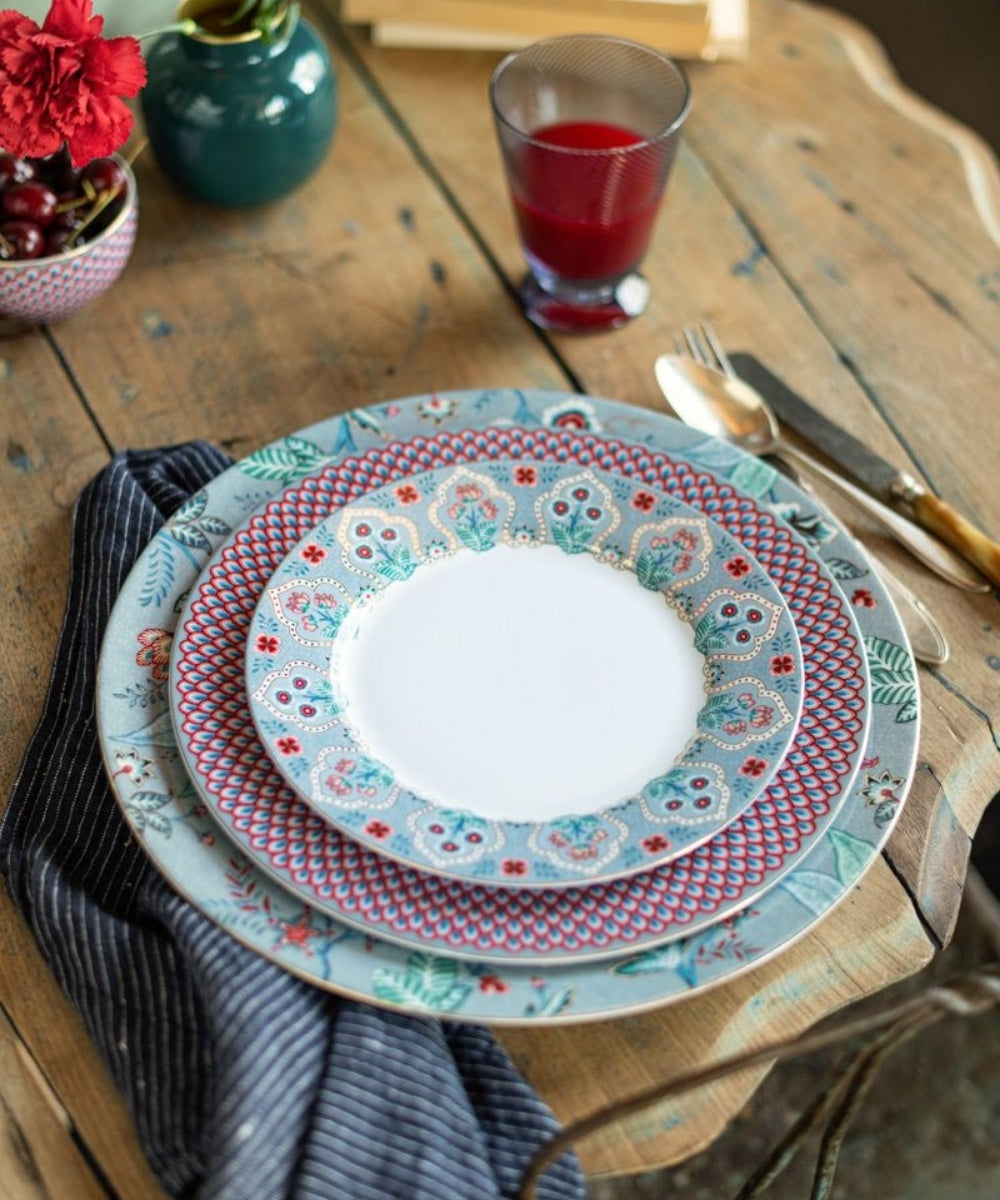 Plate Flower Festival Deco Light Blue 21Cm - set three ceramic plates intricate