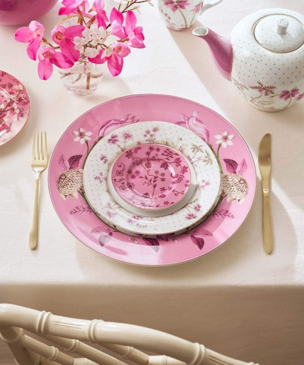 Petit Four Jolie Flowers Pink 12Cm - pink floral-patterned ceramic dinnerware set