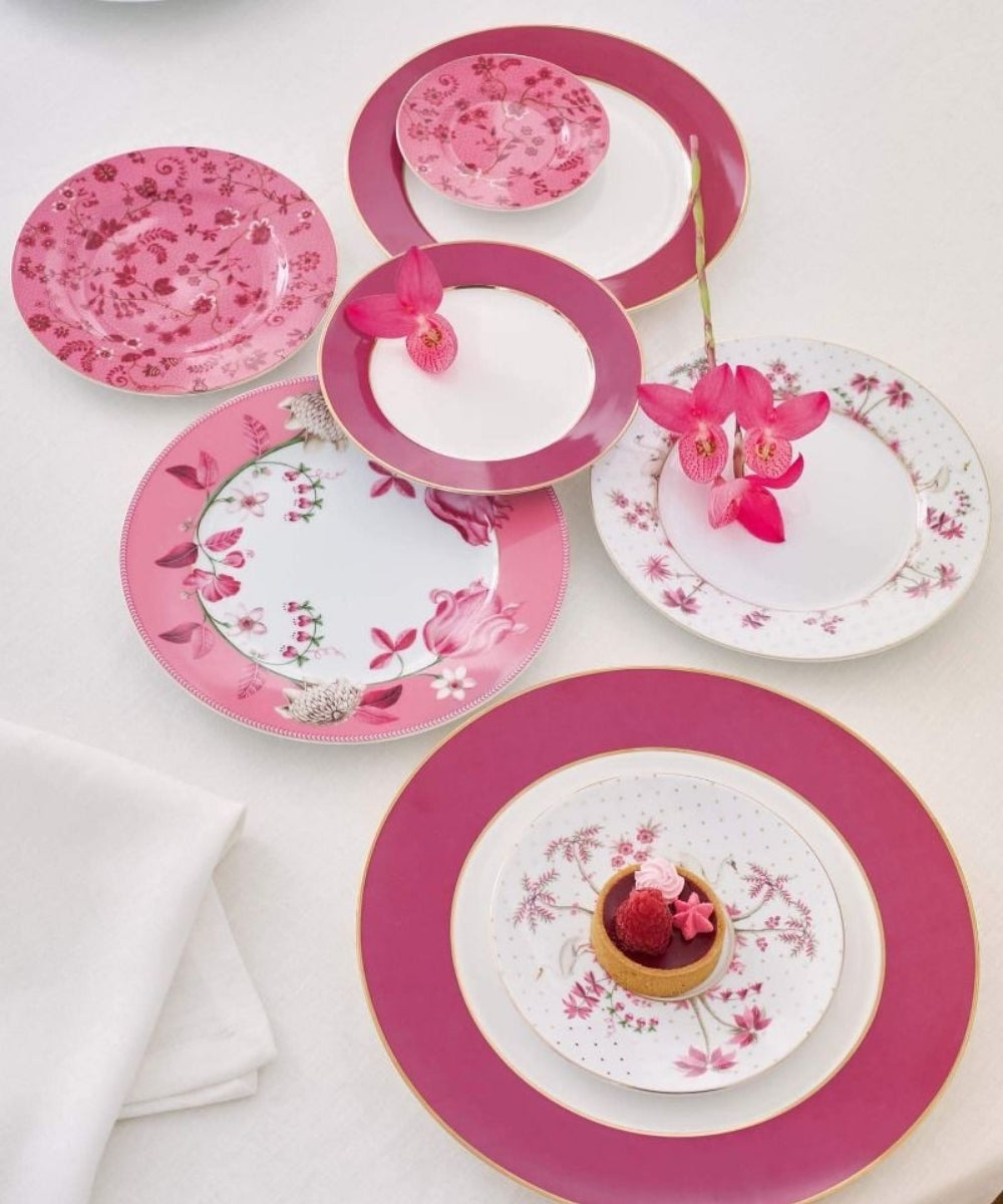 Plate Jolie Flowers Pink 17Cm - set pink floral dinnerware white