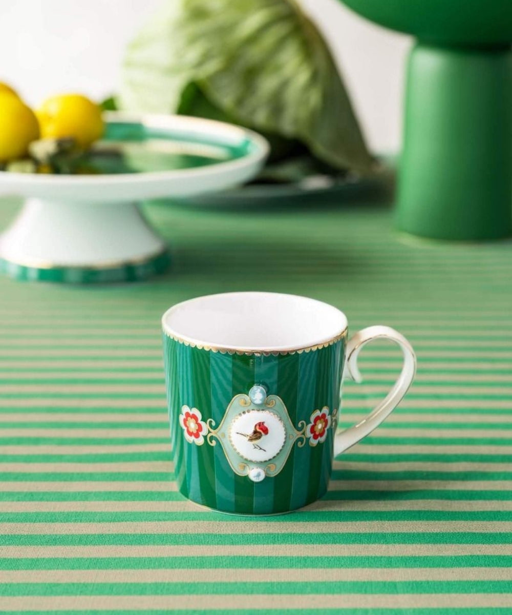 Mug Love Birds Medallion Stripes Emerald Green (150 ml)