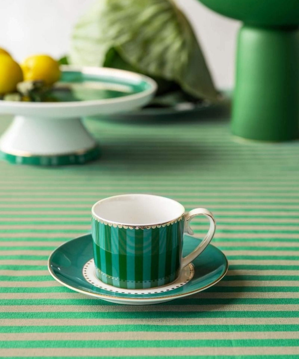 Espresso Cup & Saucer Love Birds Stripes Emerald-Green (125 ml)