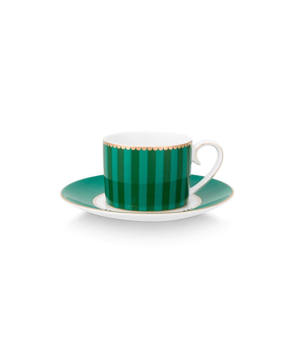 Espresso Cup & Saucer Love Birds Stripes Emerald-Green (125 ml)