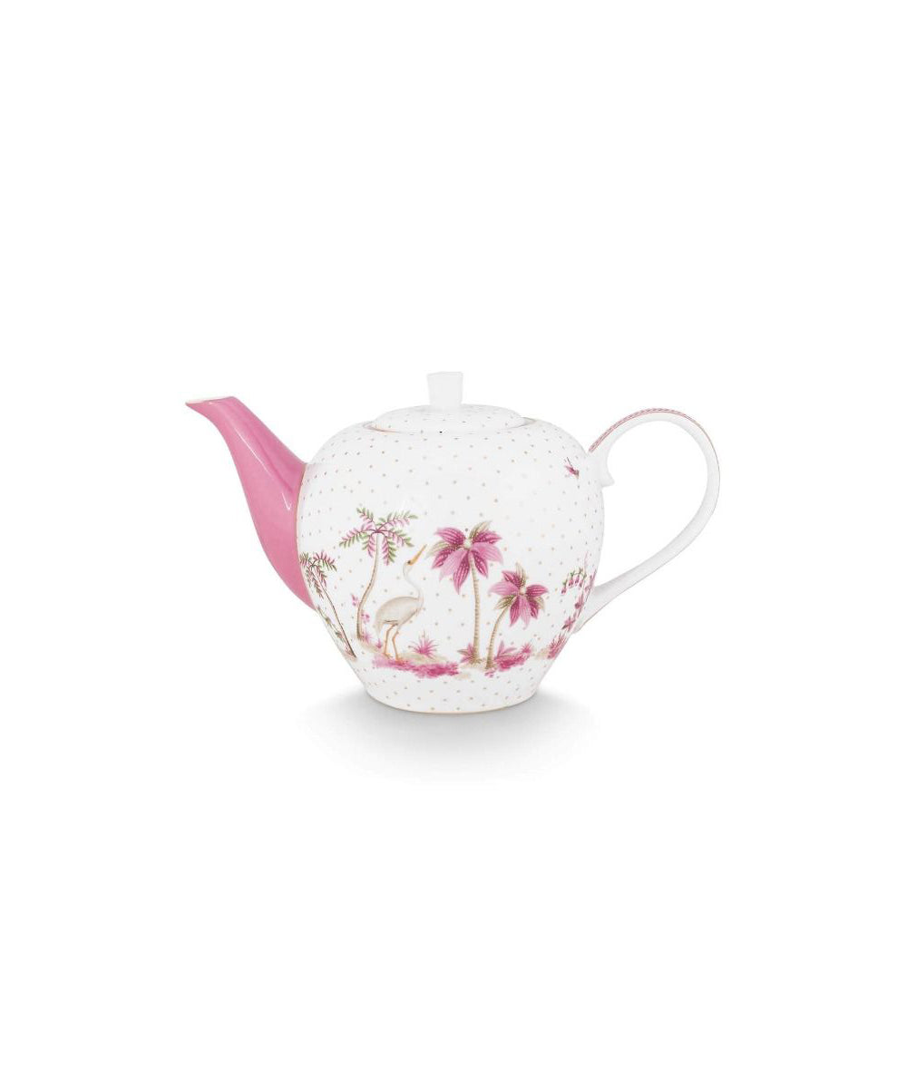 Tea Pot Jolie Dots Gold Pink 1.6Ltr - white ceramic teapot pink spout