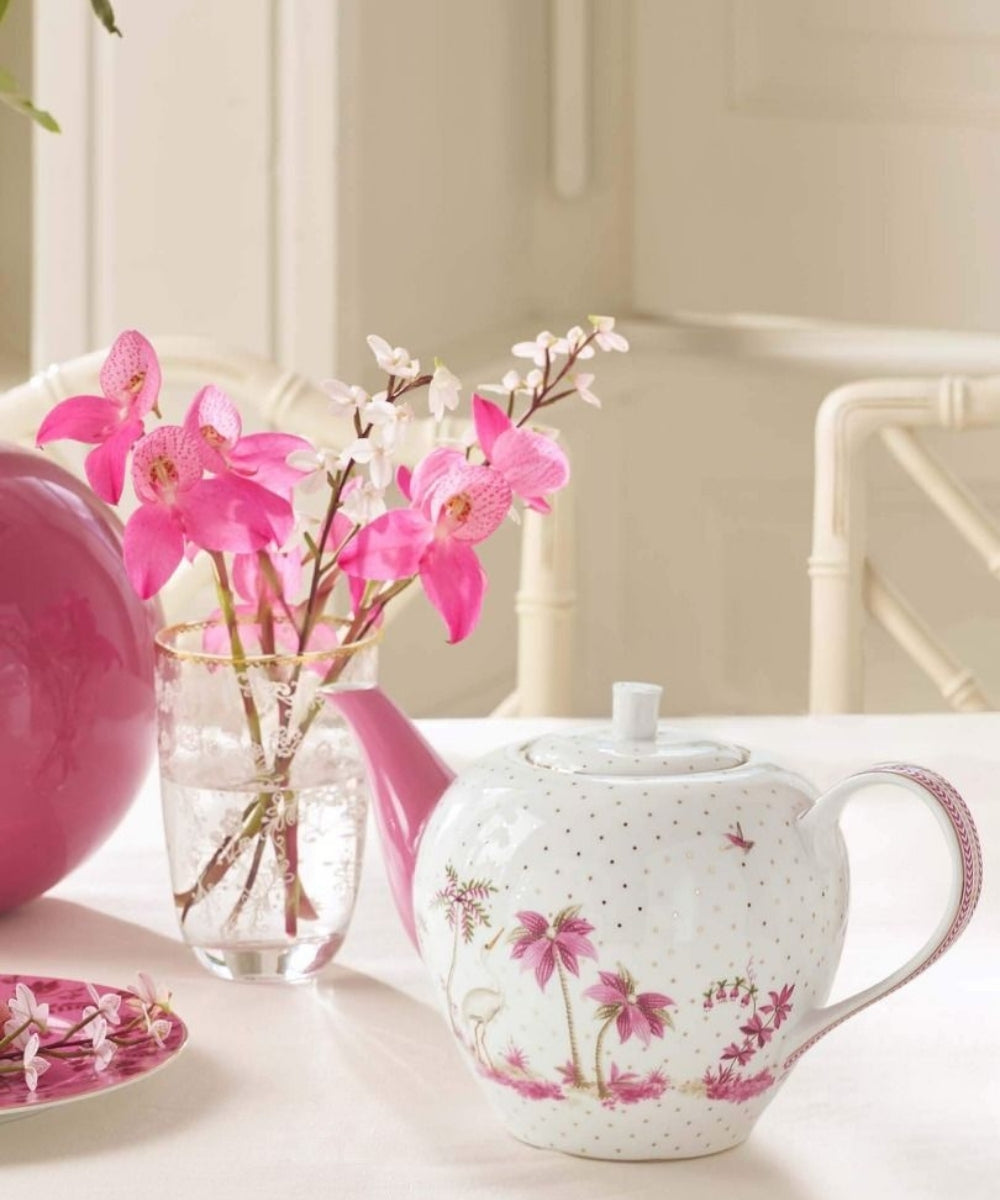 Tea Pot Jolie Dots Gold Pink 1.6Ltr - white ceramic teapot pink floral
