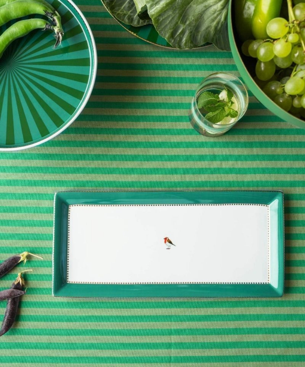 Cake Tray Rectangular Love Birds Emerald 33.3X15.5Cm