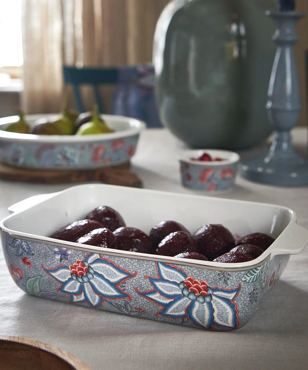 Baking Dish Rectangular Flower Festival Blue (27.5 X 18.5 X 6.5 cm)