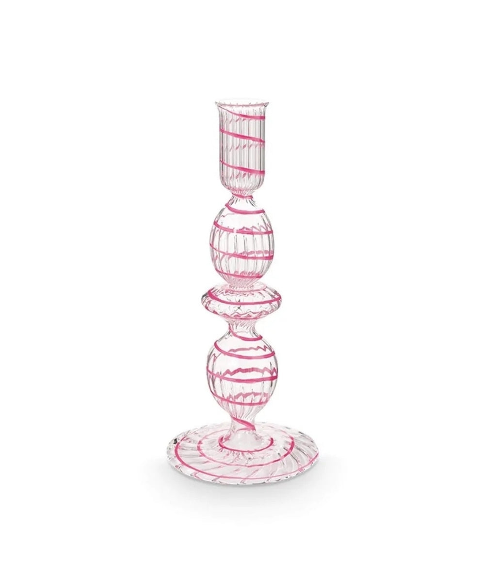 Candle Holder Glass Swirl Pink (20 cm)