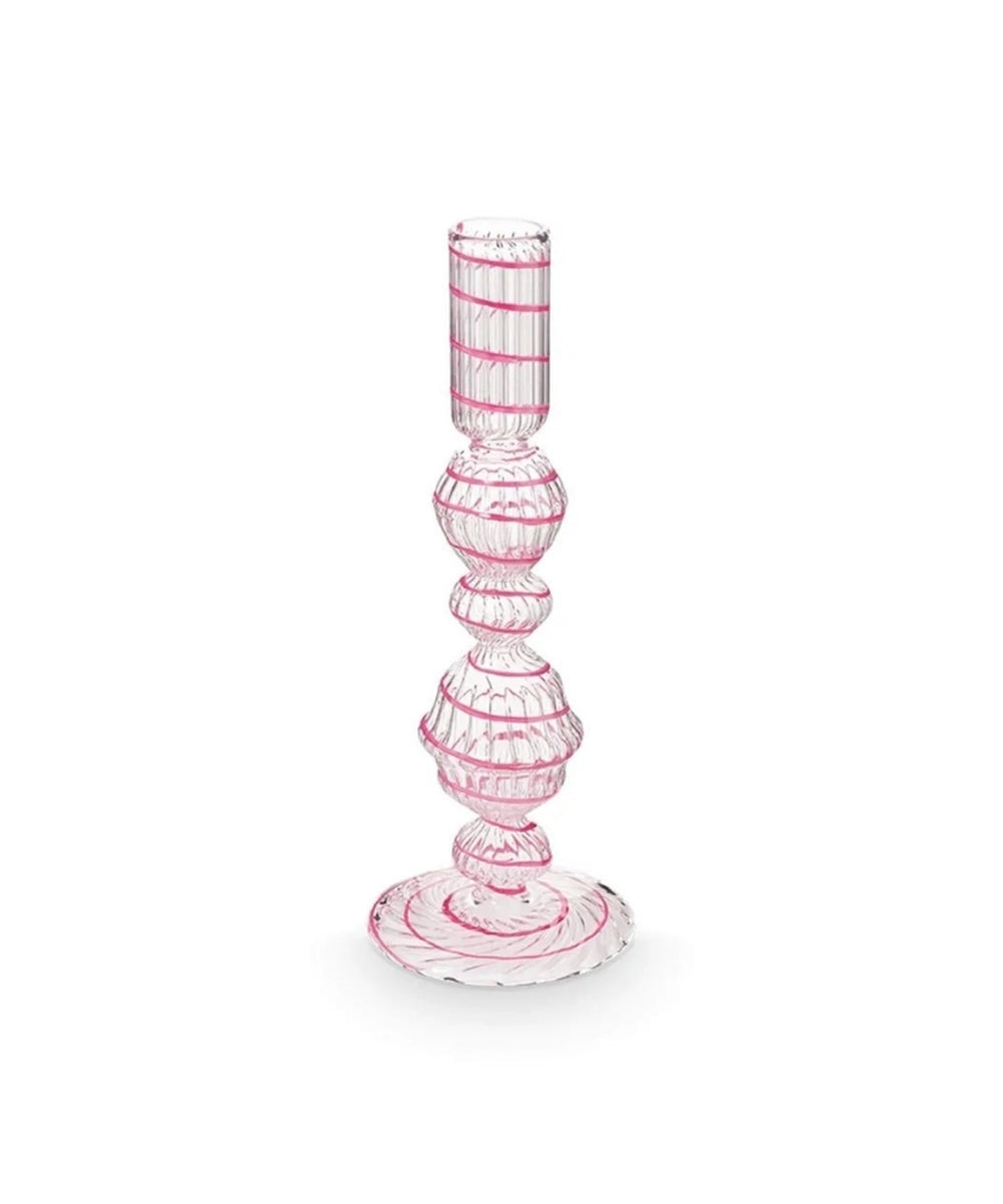 Candle Holder Glass Swirl Pink (22 cm)