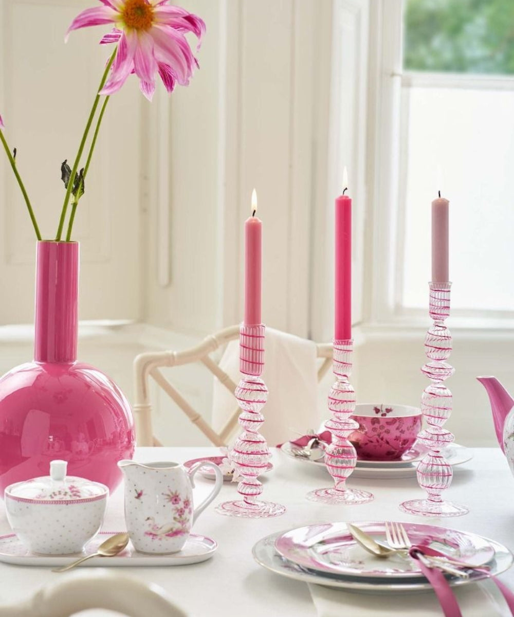 Candle Holder Glass Swirl Pink (28 cm)