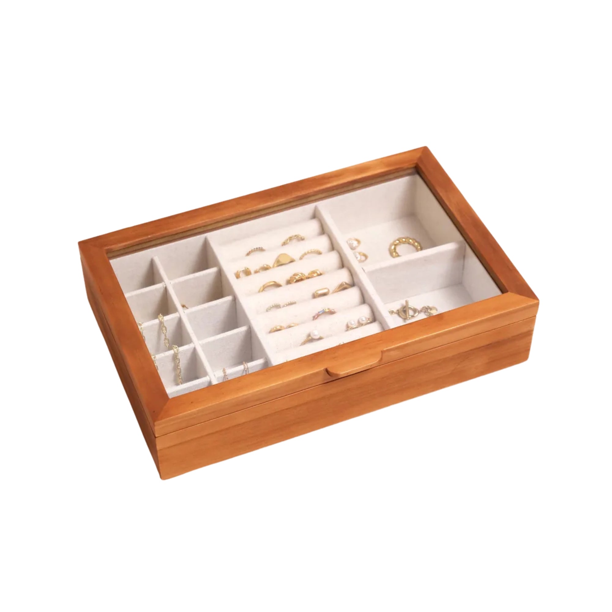 Lisa Angel Large Glass Top Wooden Jewelry Box L-19 cm W-29.5 cn H-6.5 cm