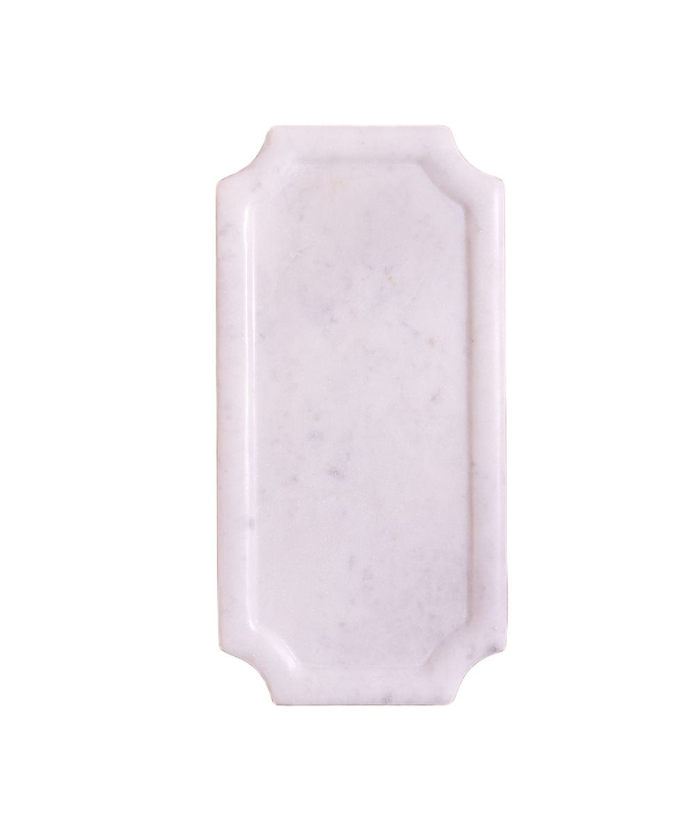 Small Rectangular White Marble Tray With Border