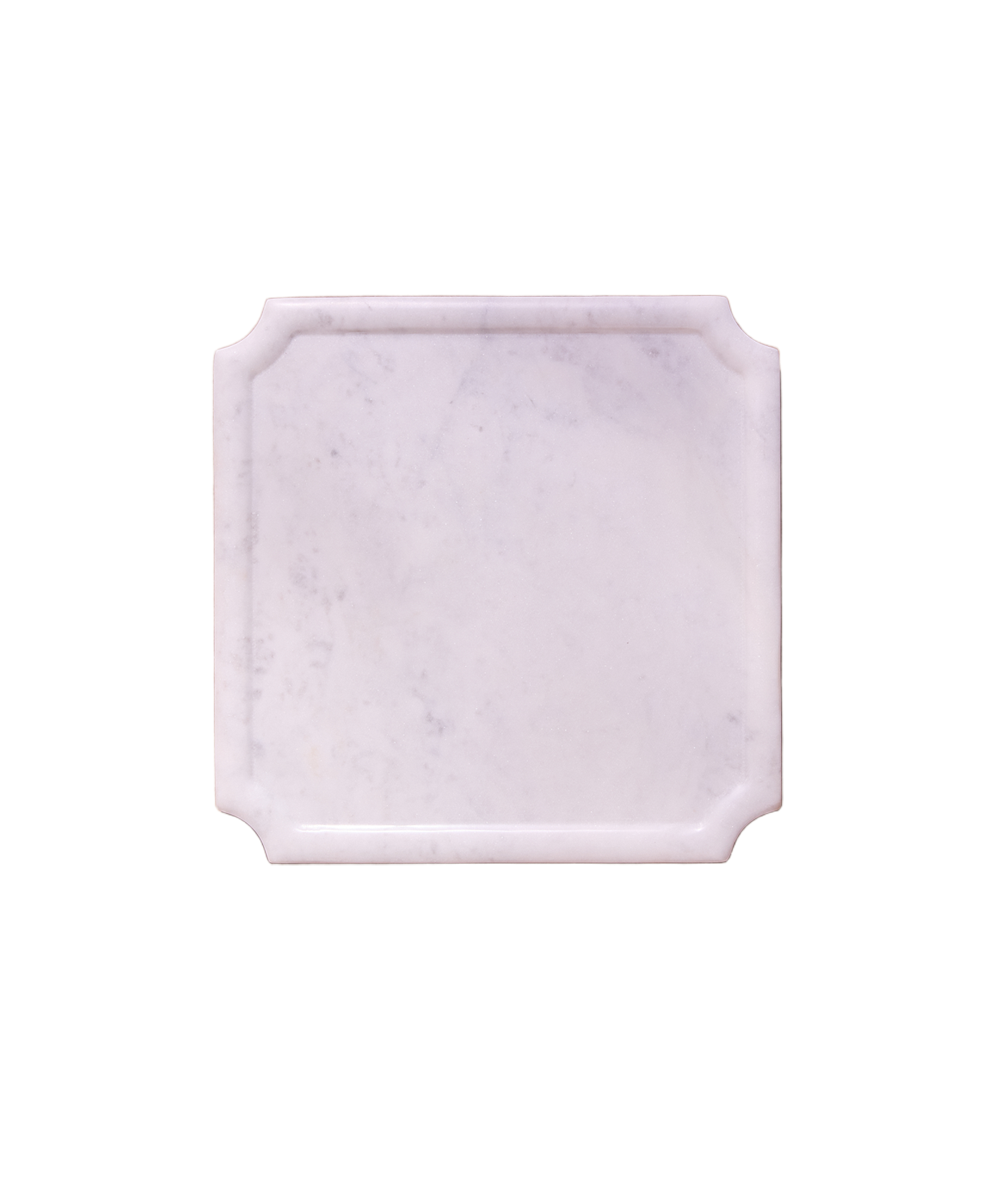 Small Square White Marble Tray With Border