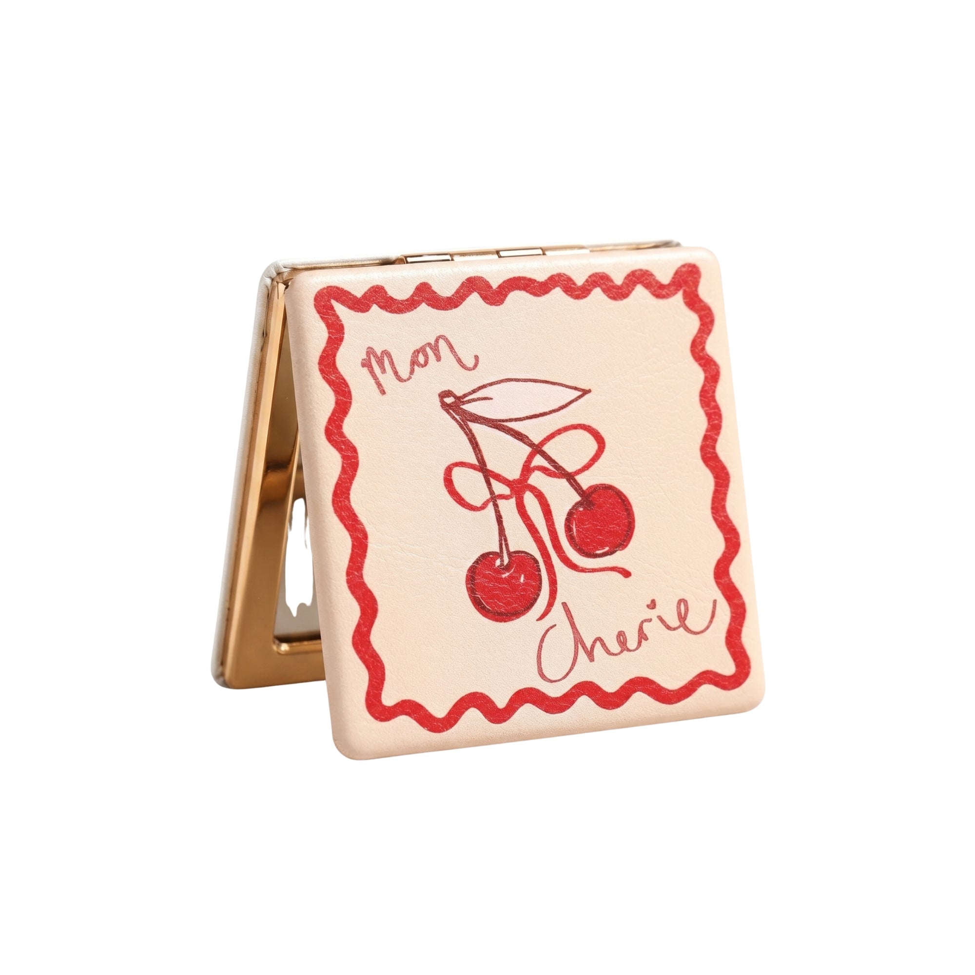 Lisa Angel Mon Cherie Cherry Compact Mirror W- 6 cm H- 6 cm D- 1 cm