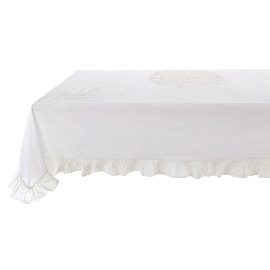Blanc Mariclo Coated Table Cloth With Frill L- 160 cm W- 160 cm