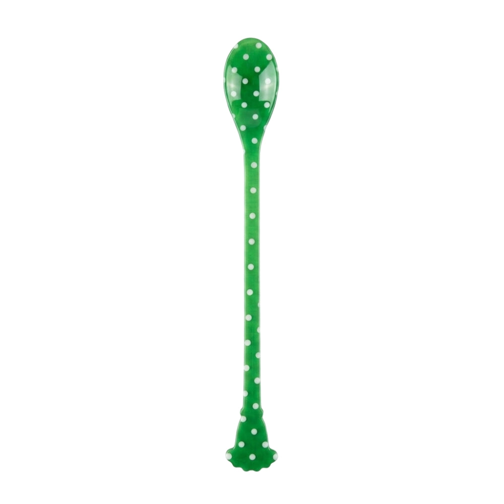 Rice Acrylic Latte Spoon Green Dots L- 23 cm W- 3 cm