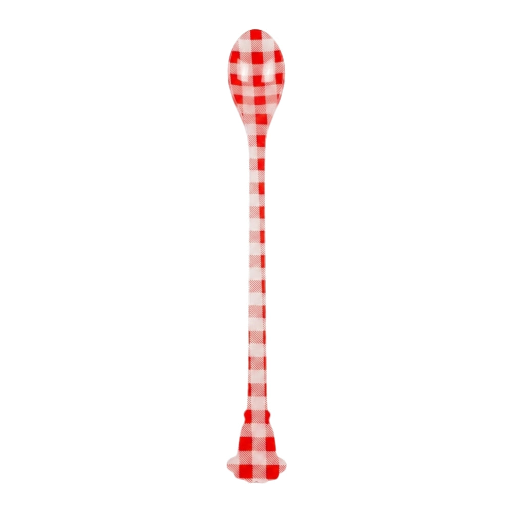 Rice Acrylic Latte Spoon Red Checkered L- 23 cm W- 3 cm