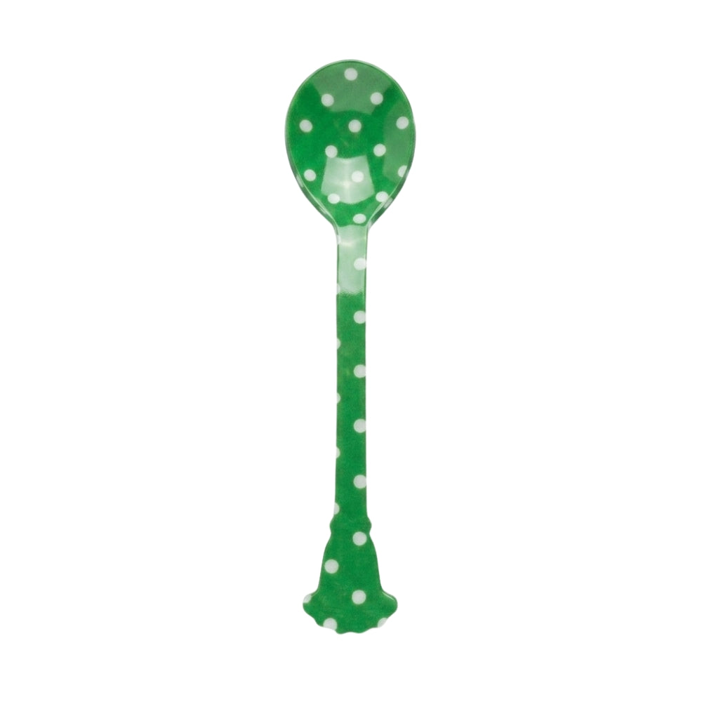 Rice Acrylic Teaspoon Green Dots L- 14 cm W-3.3 cm