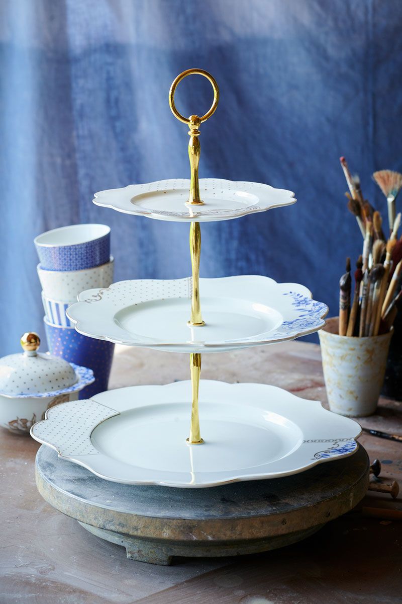 Pip Studio | 3 Layer Cake Stand Royal White | H- 36 cm | Porcelain