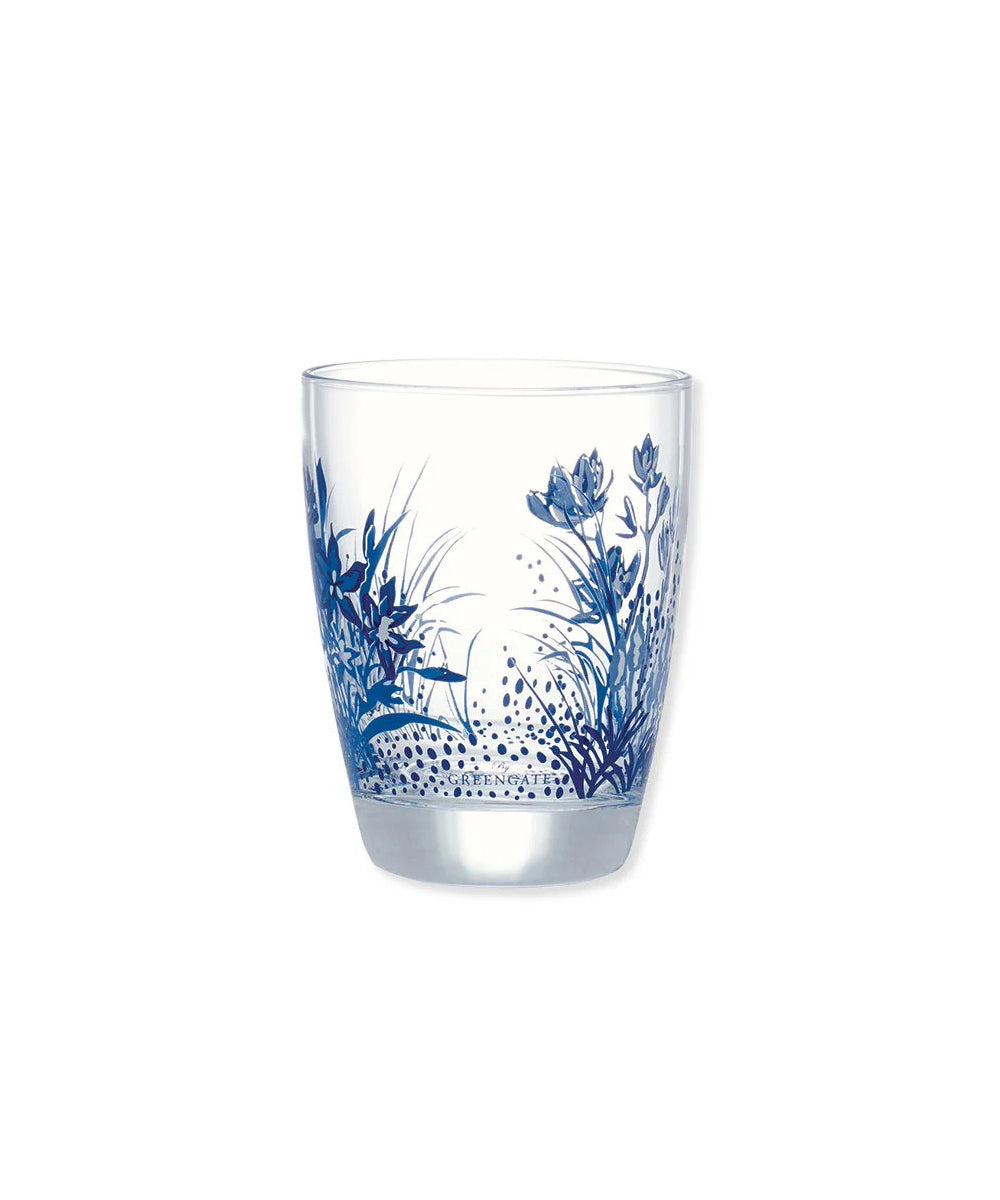Water Kristel Blue - clear glass tumbler blue botanical