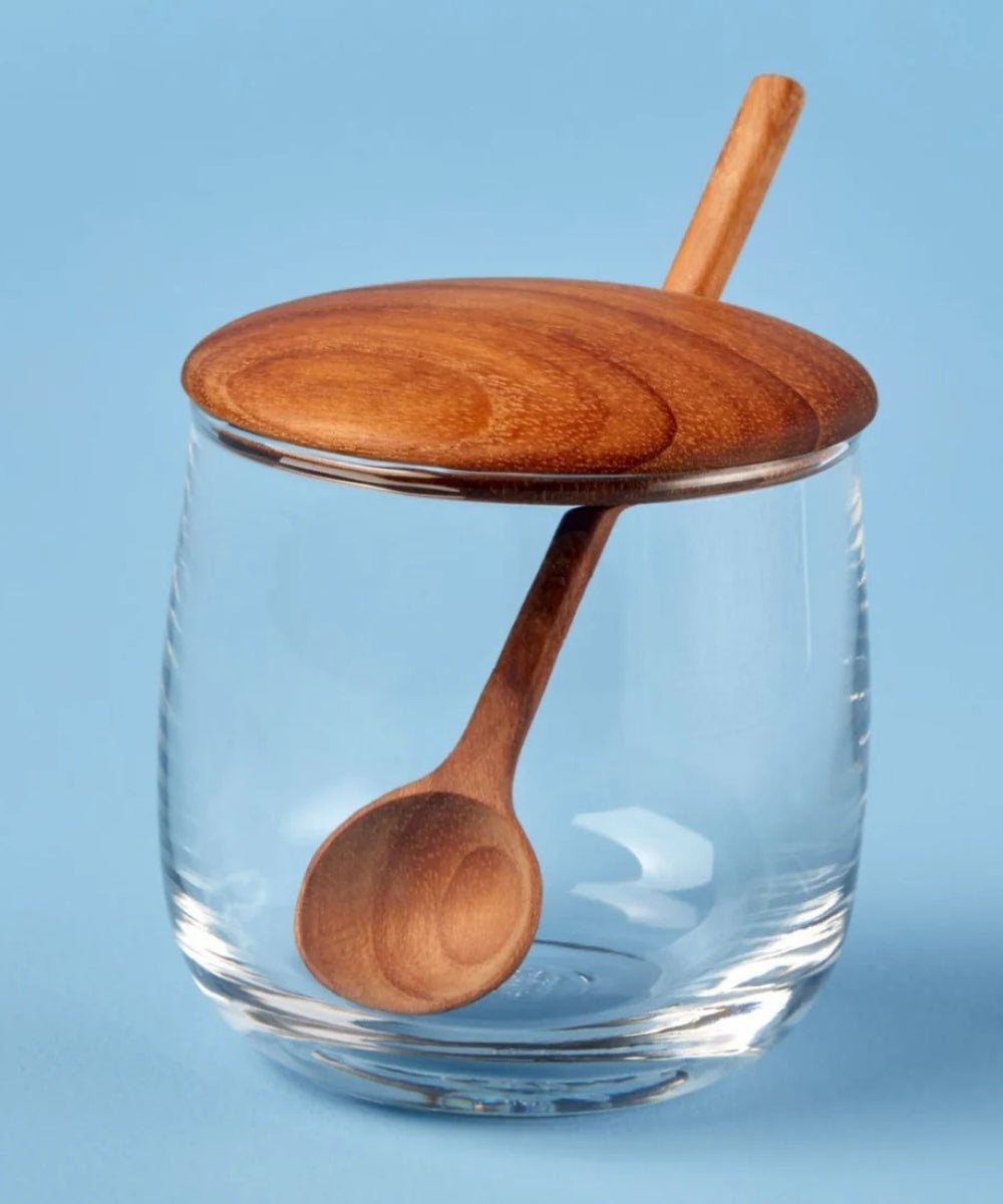 Glass Jar with Teak Lid & Spoon
