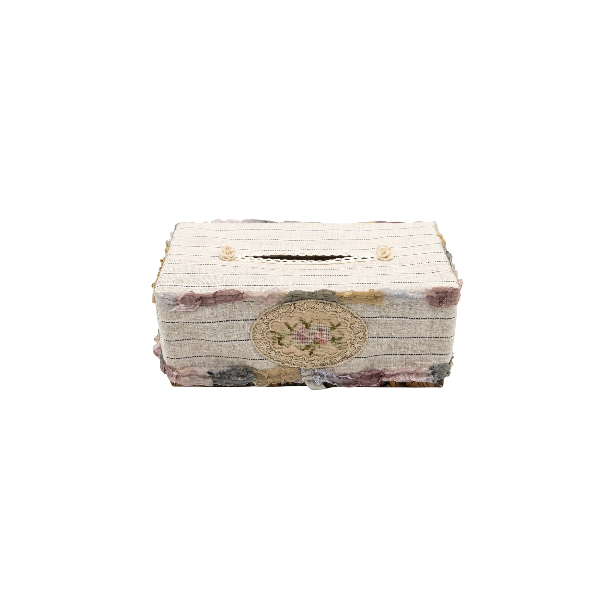 Kabale Tissue Box Cover in Linen Fabric L- 25 cm W- 12 cm Lined with Lace Detail