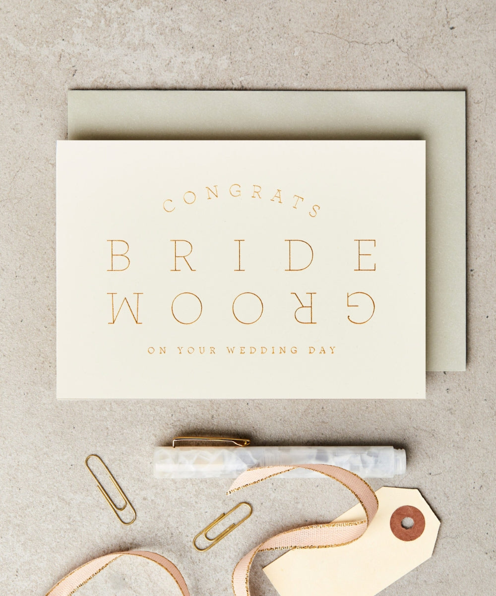 Extract Bride & Groom Cream - cream-colored card gold foil reads