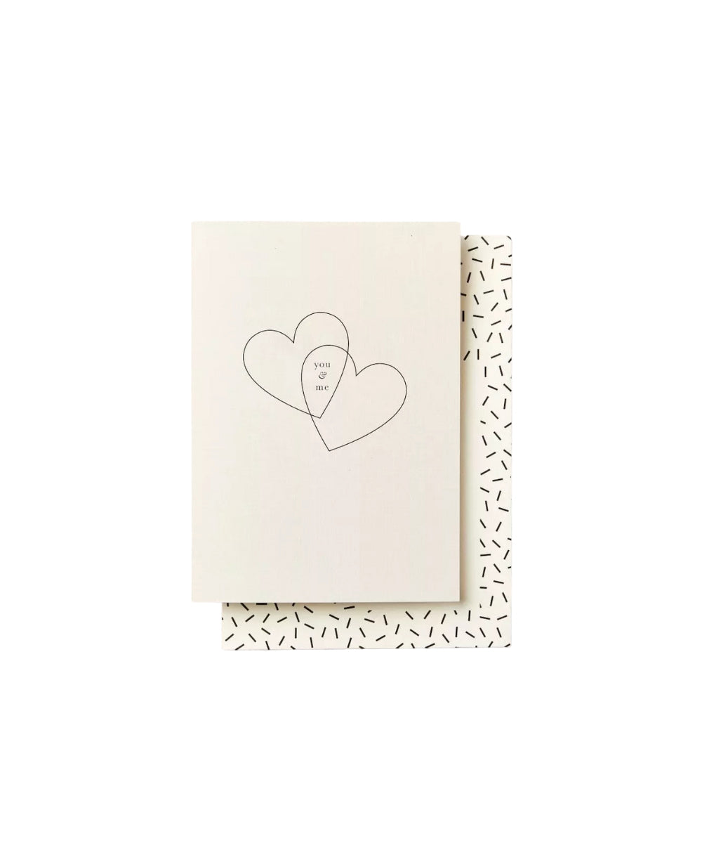 You And Me Hearts - minimalist cream-colored card two black-outlined