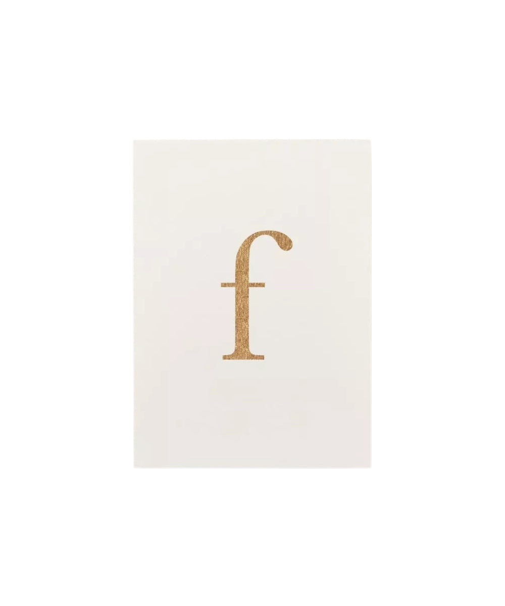 Lowercase Initial Postcard (F) - minimalist cream-colored card gold glitter