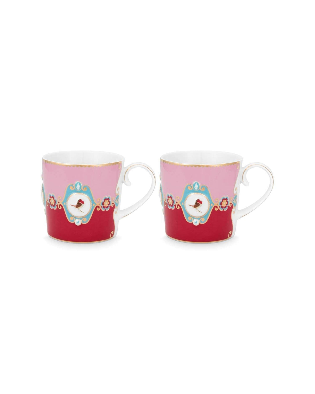 Pip Studio | Set/2 Mugs Small Love Birds Medallion Red-Pink | 190 ml | Porcelain