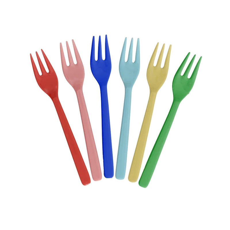 Rice Melamine Cake Fork - Set of 6 L- 14 cm W- 3 cm Multicolor