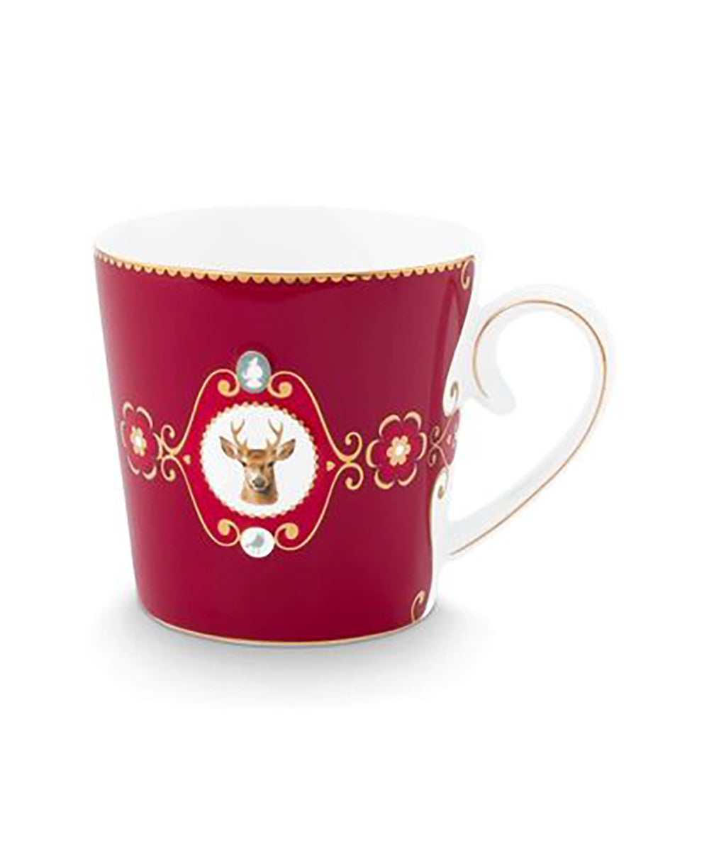 Mug Large Love Birds Medallion Deer Dark Red