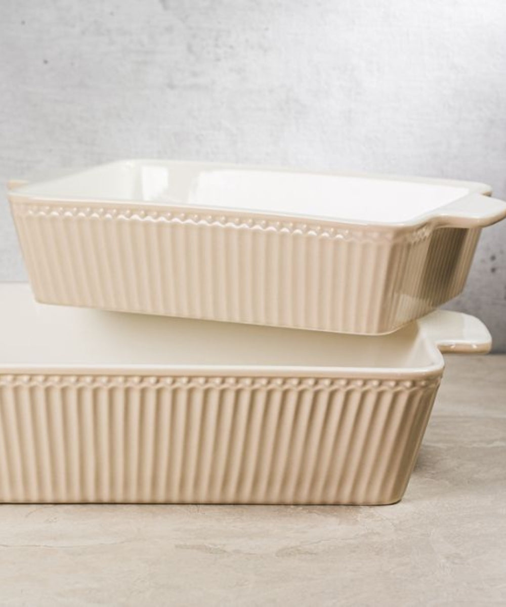 Dishes Alice Creamy Fudge Rectangular Set Of 2 - cream-colored ceramic baking dish vertical