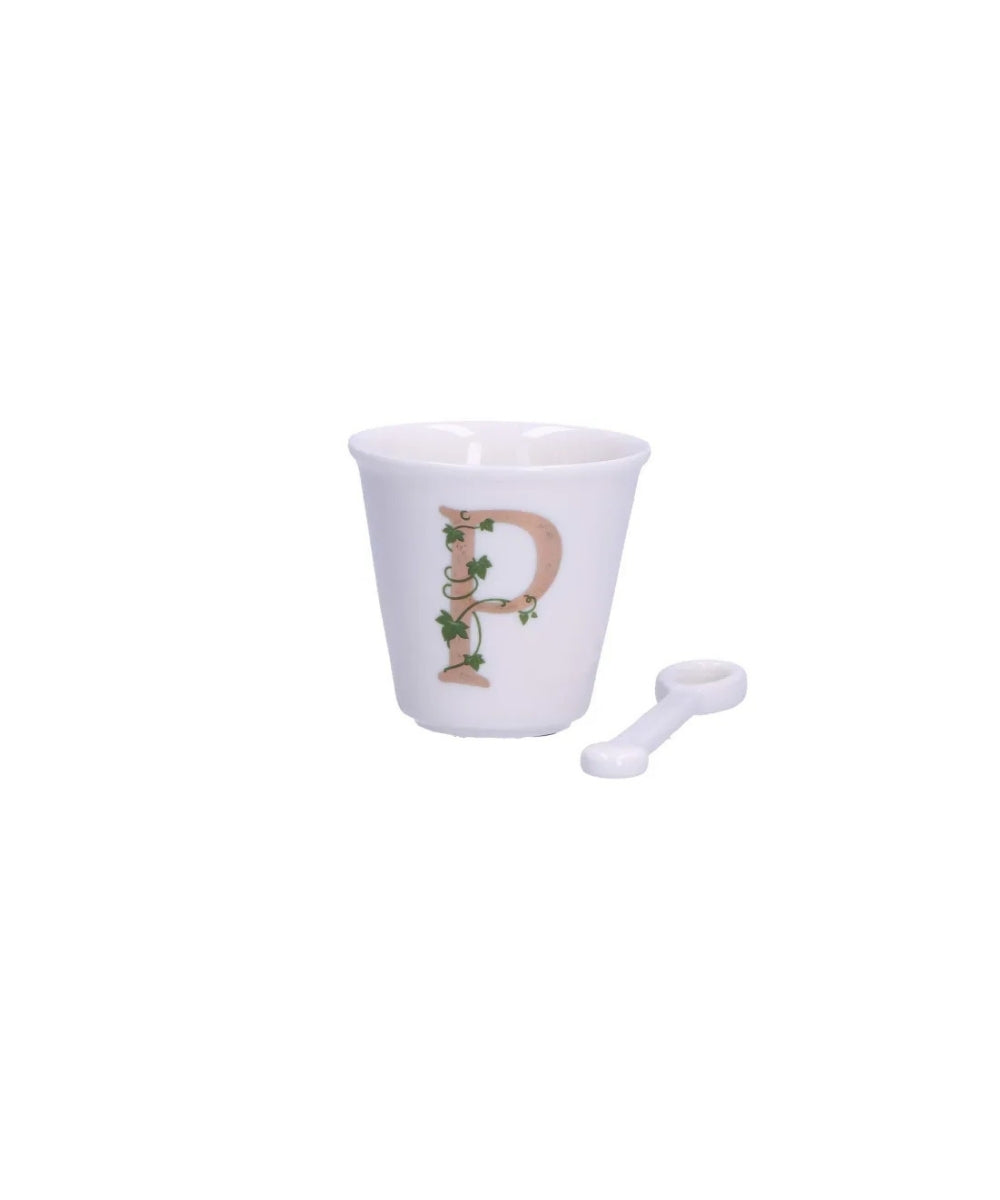 P00450015P - Unico Cup `P` W/O Handle W/Spoon 75 - white ceramic egg cup beige