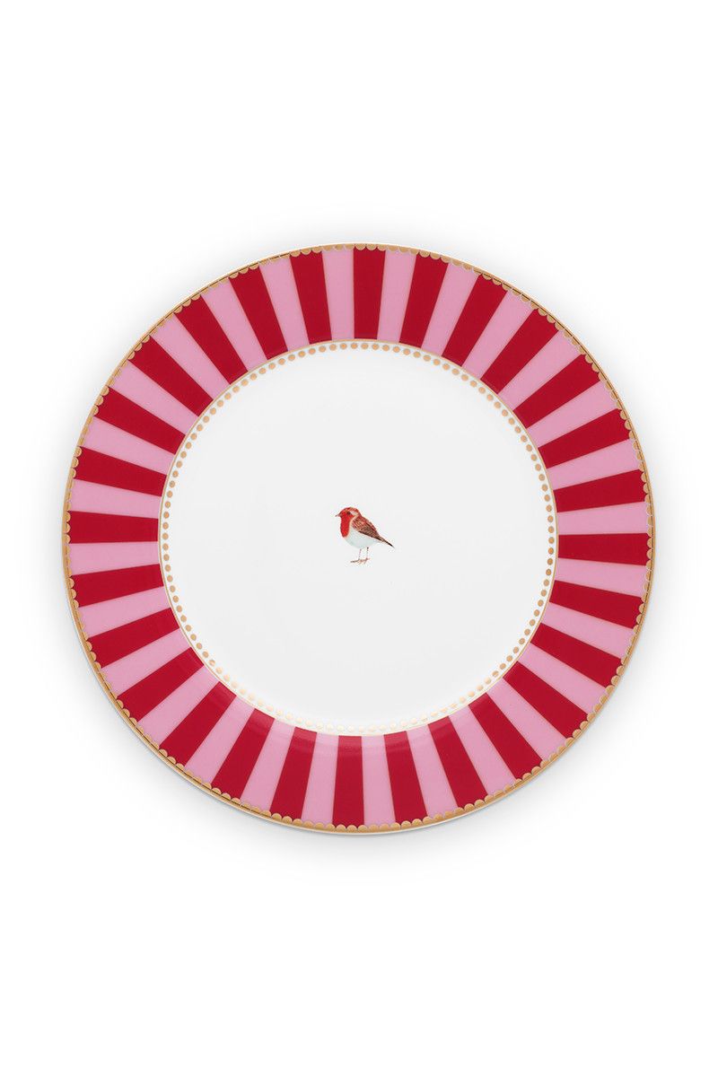 Pip Studio | Plate Love Birds Stripes Red-Pink | D- 21 cm | Porcelain