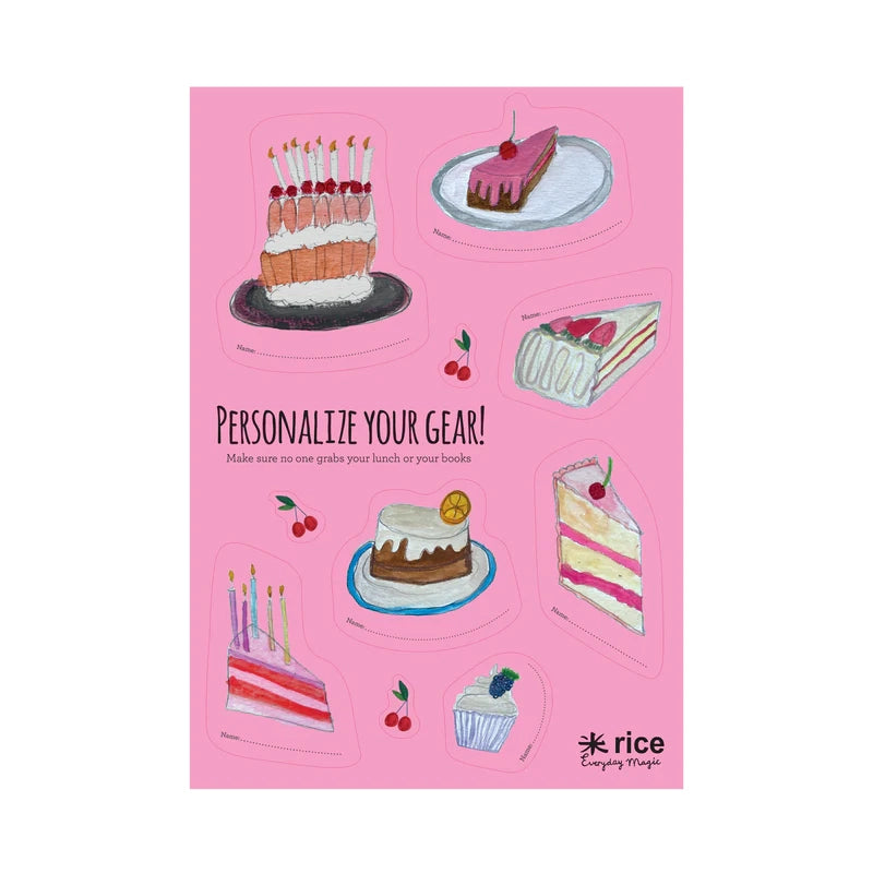 Rice Stickers to Personalize Your Lunch box with Sweet Cake Print Pink