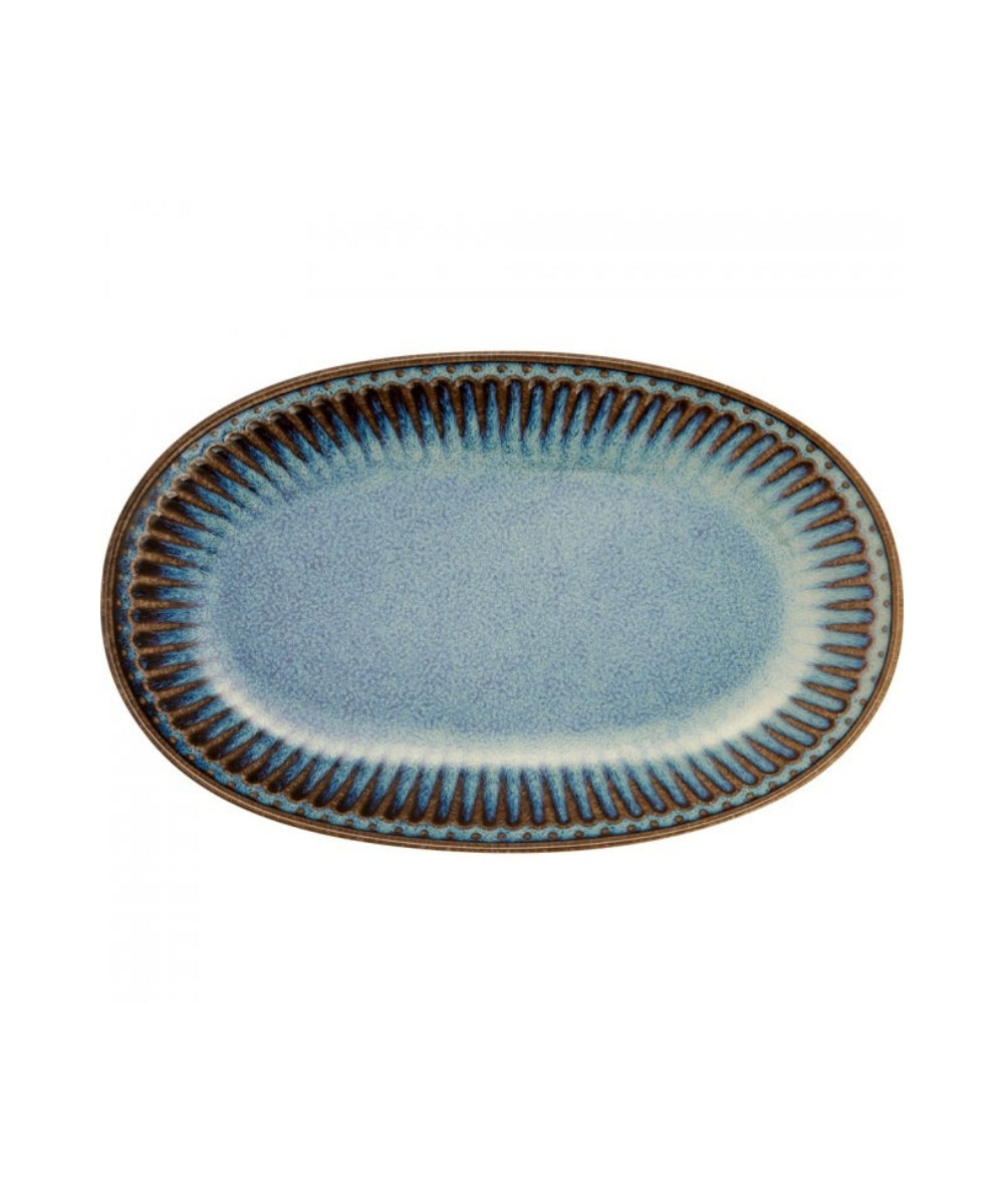 Biscuit Plate Alice Oyster Blue - blue ceramic oval platter textured