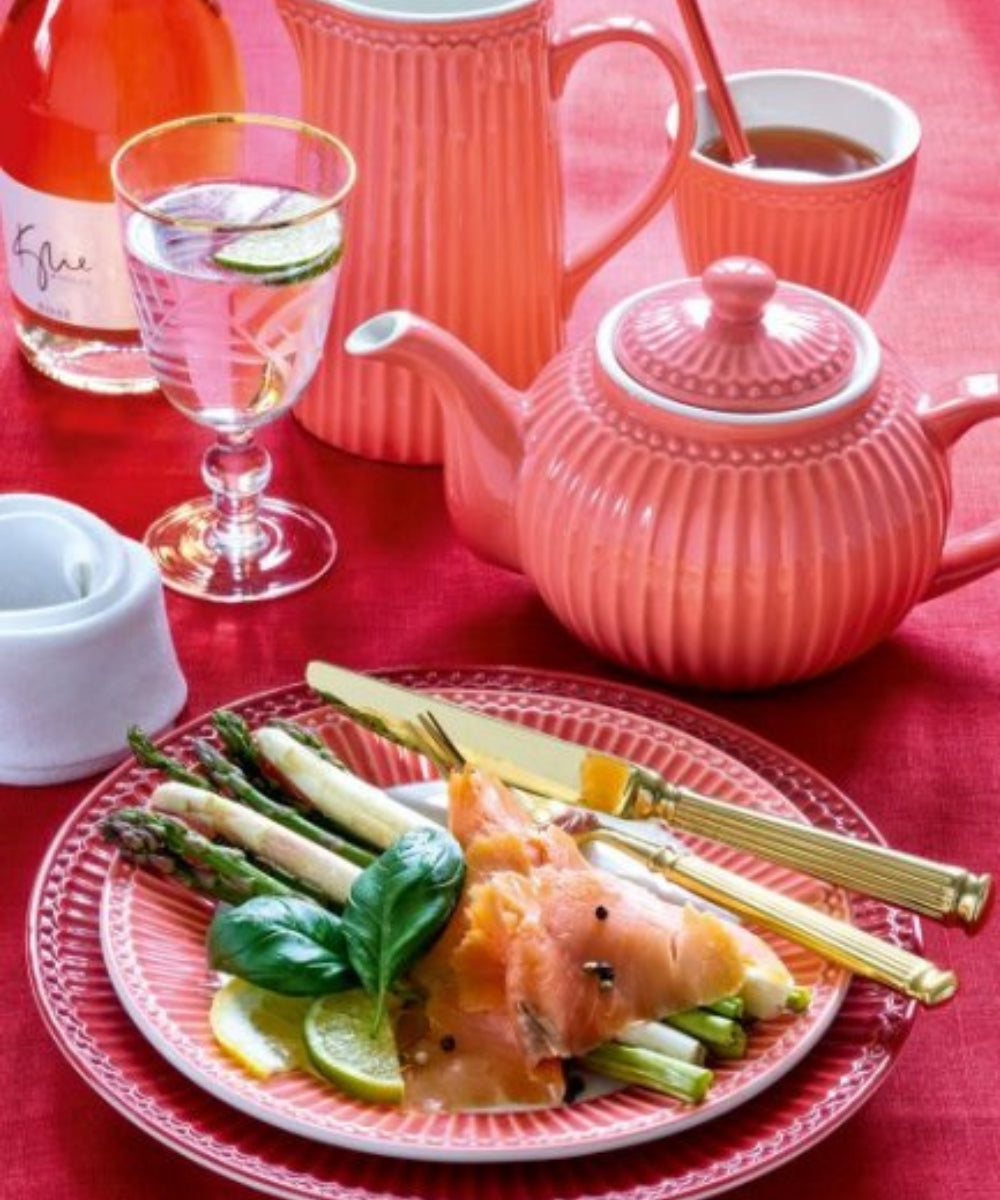Teapot Alice Coral - pink ribbed ceramic teapot lid