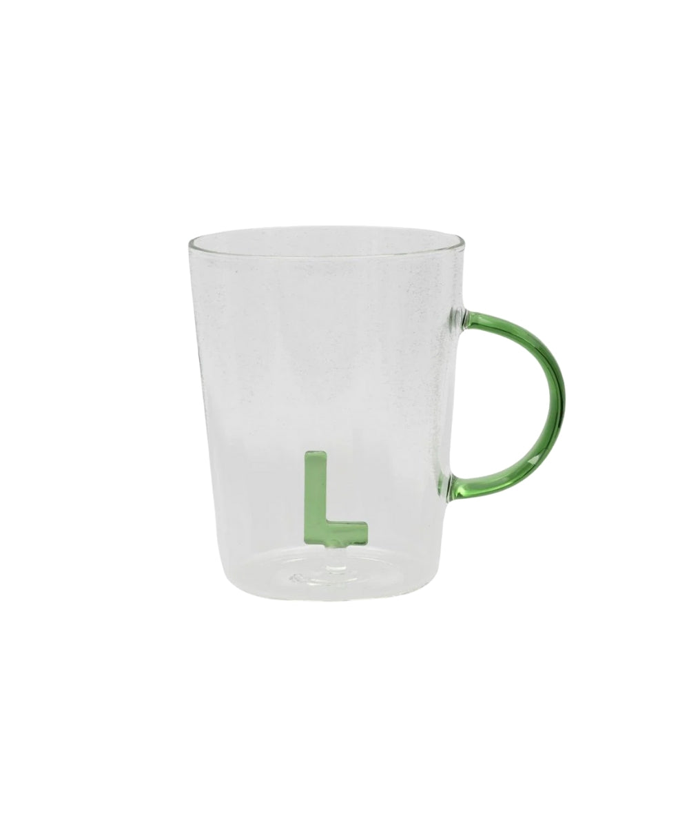 Allalettera Mug L - clear glass mug vibrant green